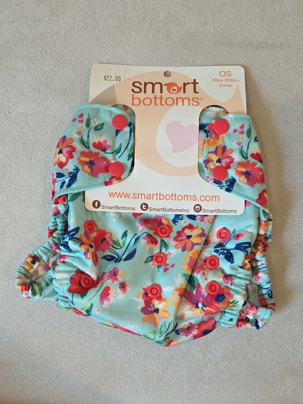 Smart Bottoms Floral Reusable Baby Diaper Cover - One Size (10lb-35lbs+)